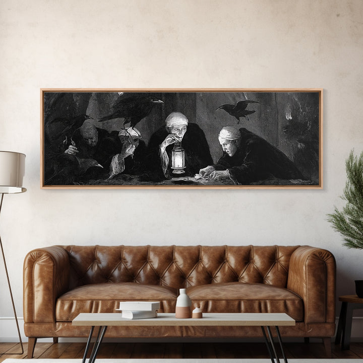 The Bone-Handled Lantern, Dark Romantic Horror Art, Extra Wide Wall Art, Macabre Wall Art, Framed Canvas Print, Halloween Wall Art