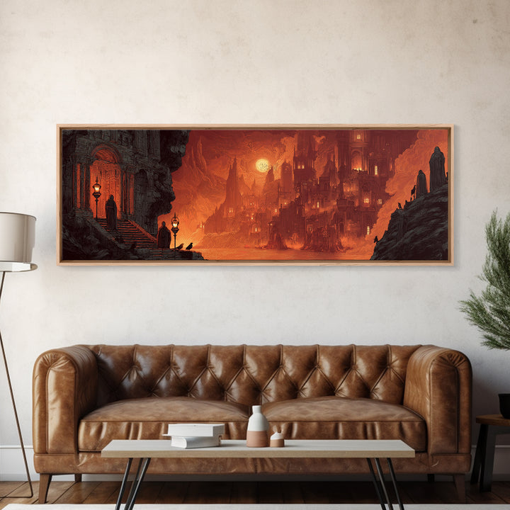 The Bone-Handled Lantern, Apocalyptic Romantic Art, Extra Wide Wall Art, Gothic Horror Wall Art, Canvas Print, Halloween Wall Art