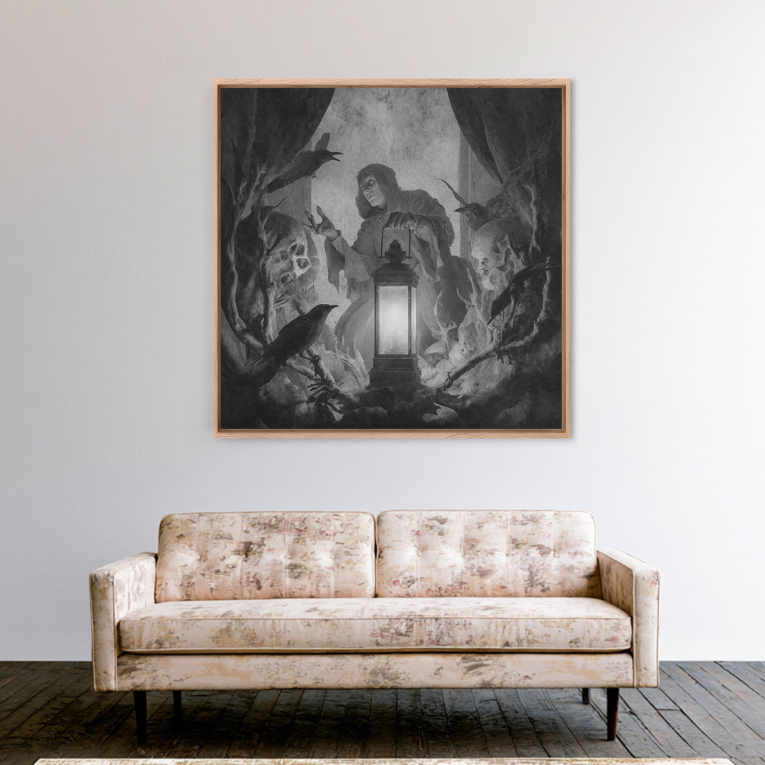 The Bone-Handled Lantern, Symbolist Dream Art, Square Wall Art, Gothic Horror Wall Art, Canvas Print, Halloween Wall Art