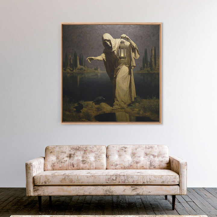 The Bone-Handled Lantern, Symbolist Gothic Landscape, Square Wall Art, Macabre Wall Art, Canvas Print, Halloween Wall Art, Horror Wall Art