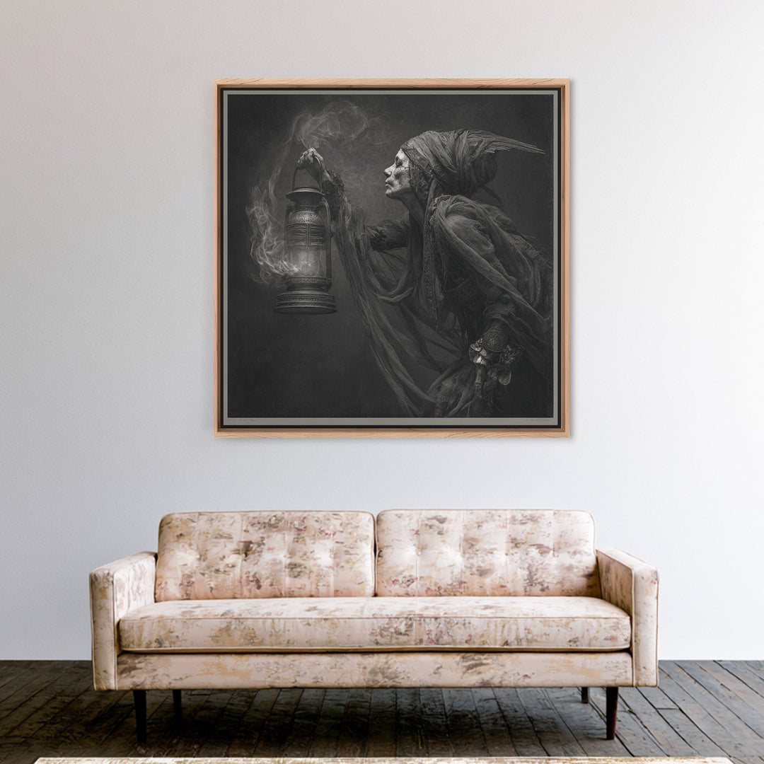 The Bone-Handled Lantern, Ornate Symbolist Art, Square Wall Art, Gothic Horror Wall Art, Framed Canvas Print, Halloween Wall Art