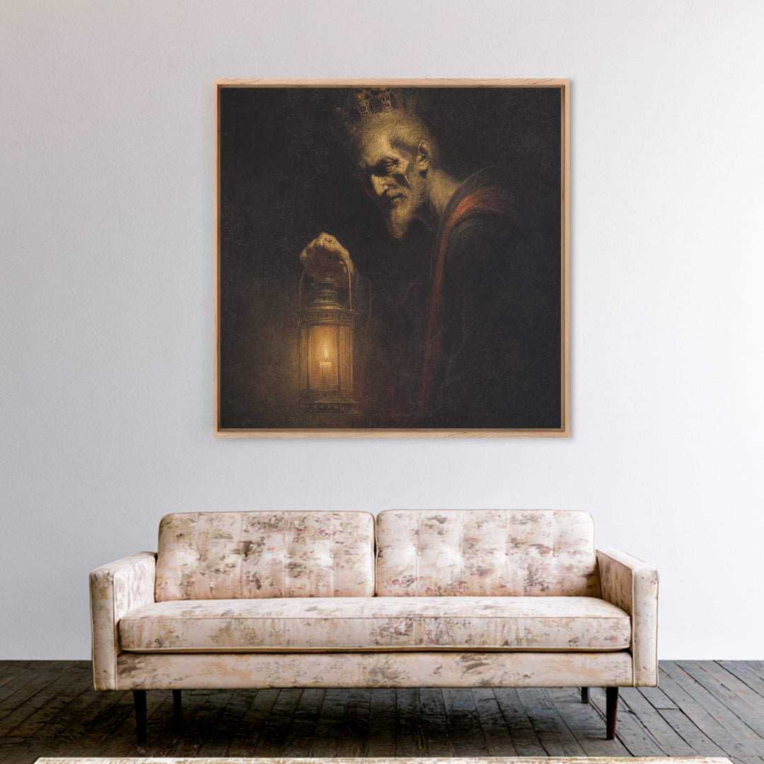 The Bone-Handled Lantern, Dark Symbolist Art, Square Wall Art, Dark Fantasy Wall Art, Canvas Print, Halloween Wall Art