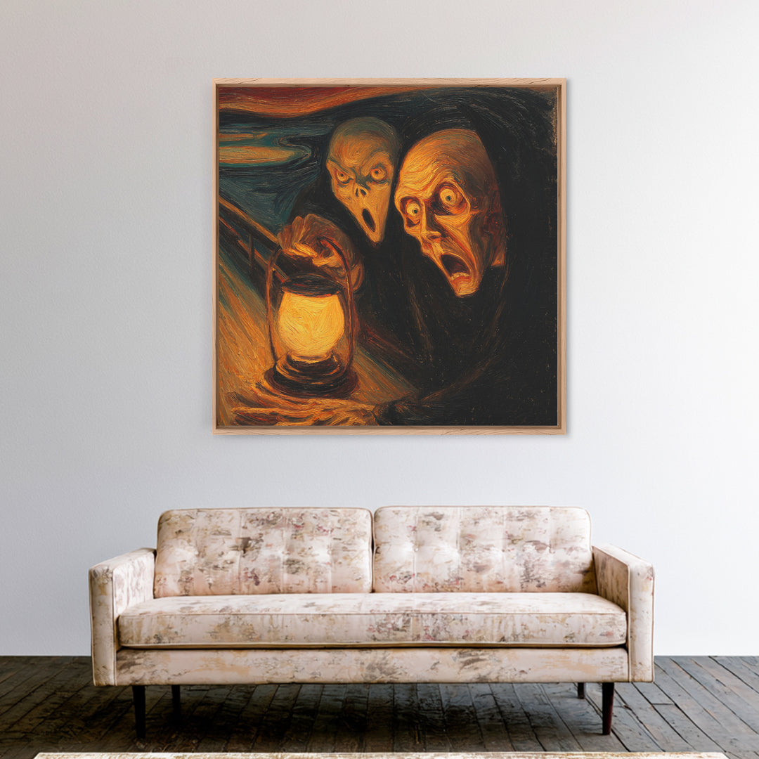 The Bone-Handled Lantern, Expressionist Gothic Art, Square Wall Art, Dark Halloween Decor, Canvas Print, Halloween Wall Art