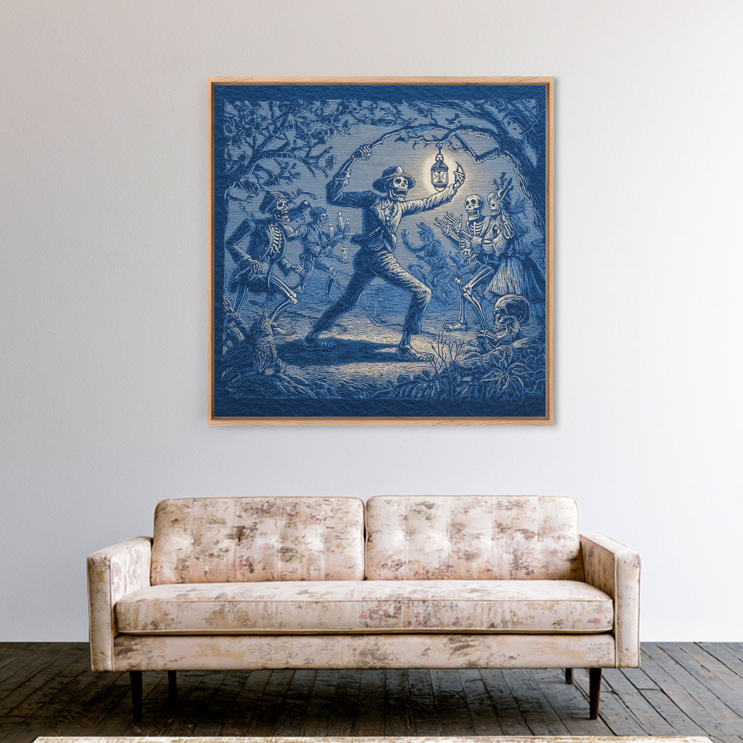 The Bone-Handled Lantern, Macabre Folk Print Art, Square Wall Art, Macabre Wall Art, Framed Canvas Print, Halloween Wall Art