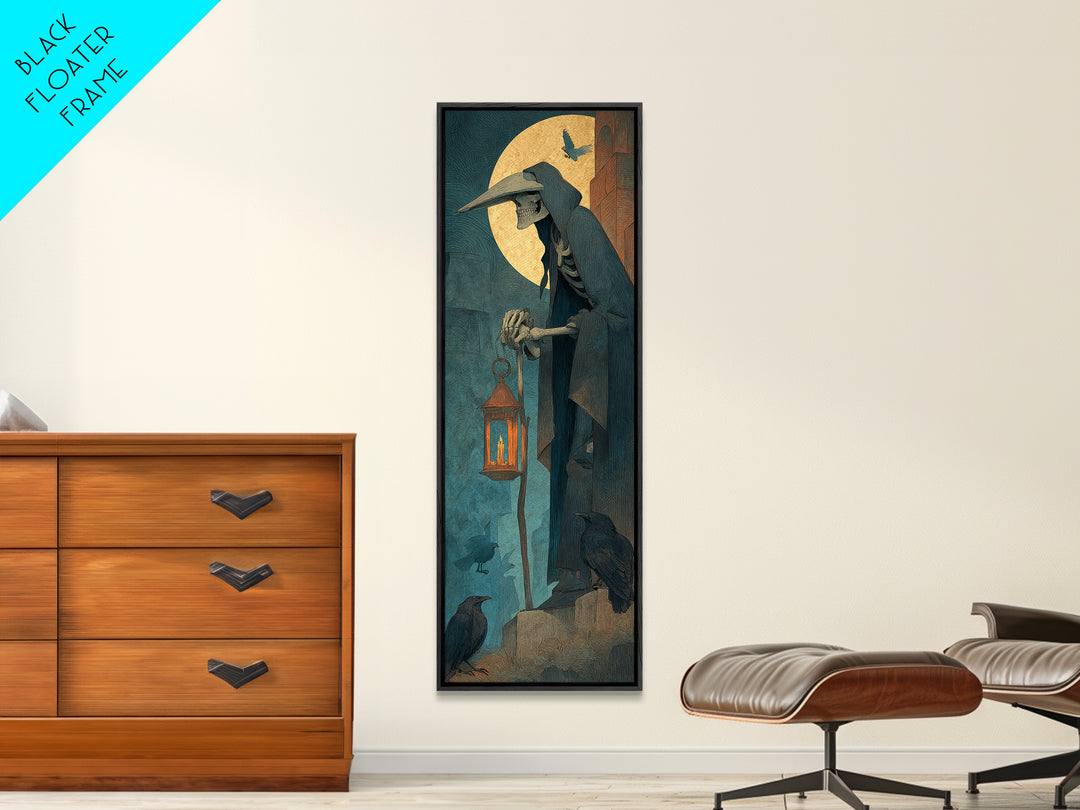 The Bone-Handled Lantern, Surreal Apocalyptic Art, Tall Narrow Wall Art, Dark Halloween Decor, Framed Canvas Print