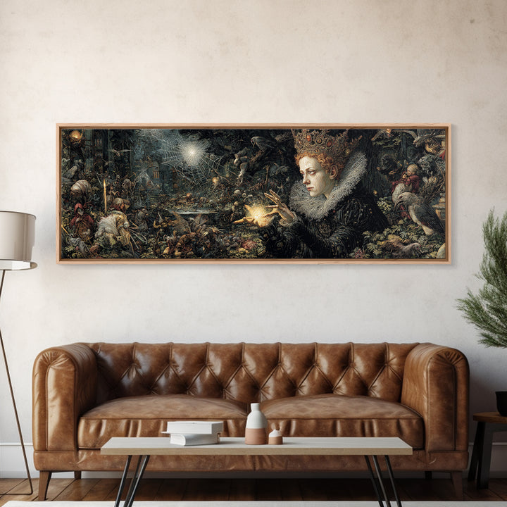 The Spiderweb Crown, Medieval Grotesque Art, Extra Wide Wall Art, Dark Fantasy Wall Art, Framed Canvas Print, Halloween Wall Art