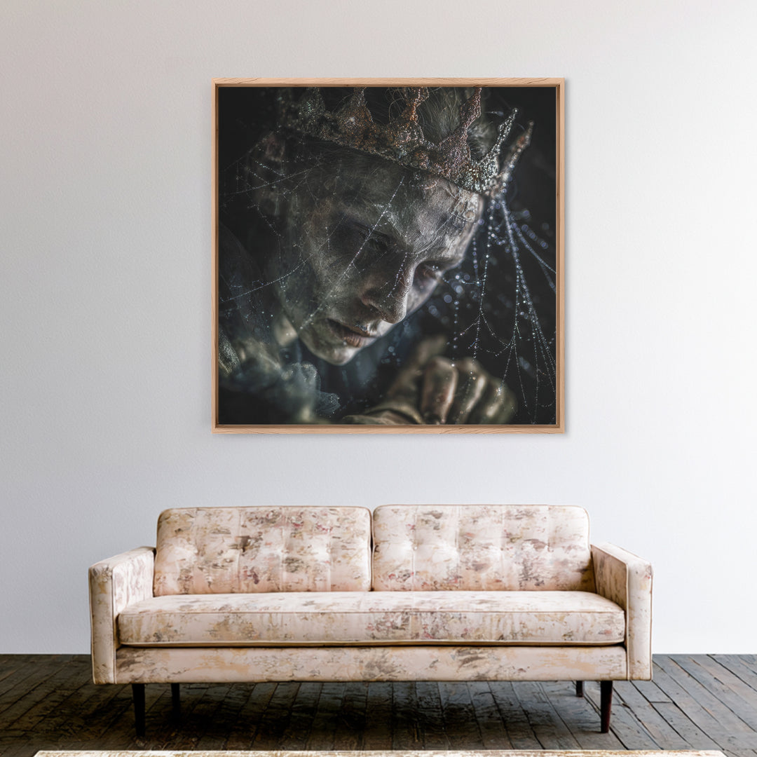 The Spiderweb Crown, Dark Renaissance Art, Square Wall Art, Macabre Wall Art, Framed Canvas Print, Halloween Wall Art