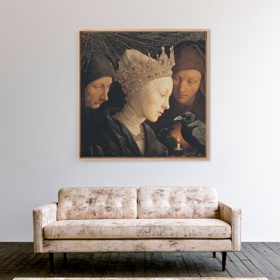 The Spiderweb Crown, Danse Macabre Art, Square Wall Art, Dark Halloween Decor, Canvas Print, Halloween Wall Art