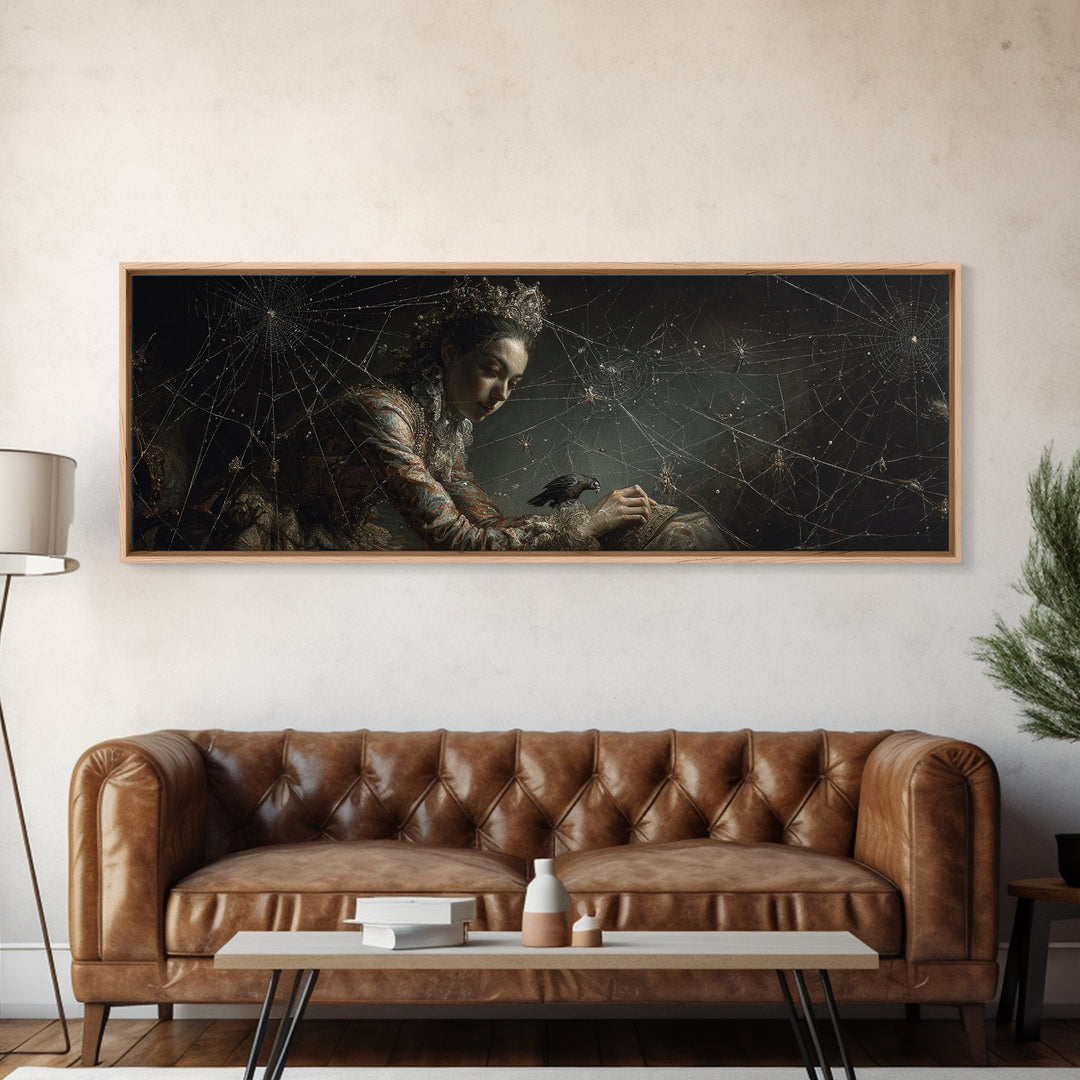 The Spiderweb Crown, Dark Romantic Horror Art, Extra Wide Wall Art, Macabre Wall Art, Canvas Print, Halloween Wall Art, Gothic Home Decor