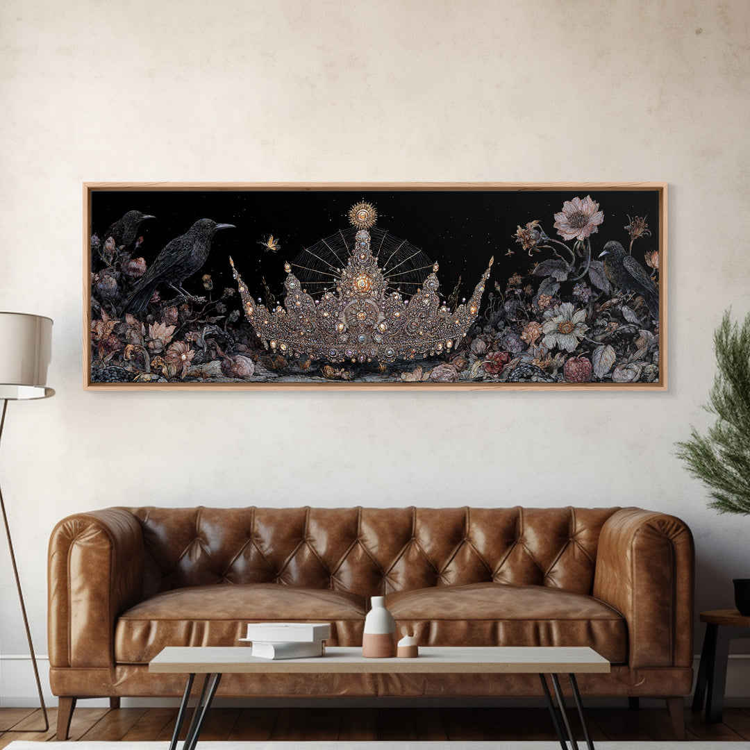The Spiderweb Crown, Visionary Gothic Art, Extra Wide Wall Art, Macabre Wall Art, Framed Canvas Print, Halloween Wall Art