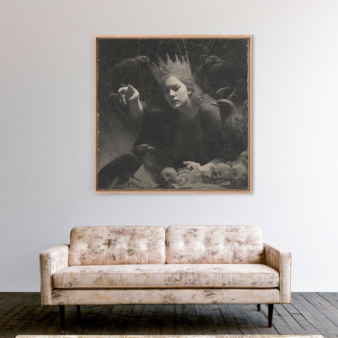 The Spiderweb Crown, Symbolist Dream Art, Square Wall Art, Gothic Horror Wall Art, Canvas Print, Halloween Wall Art