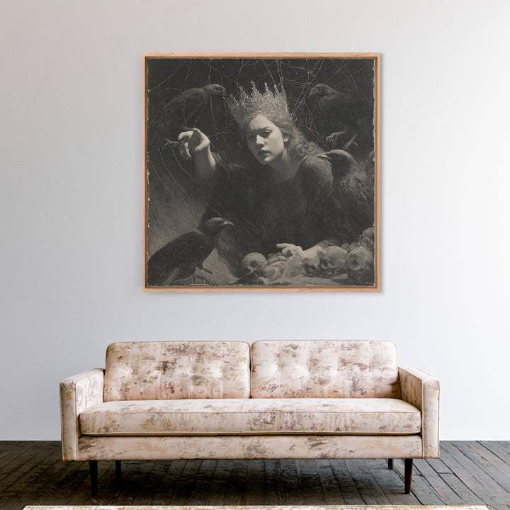 The Spiderweb Crown, Symbolist Dream Art, Square Wall Art, Gothic Horror Wall Art, Canvas Print, Halloween Wall Art