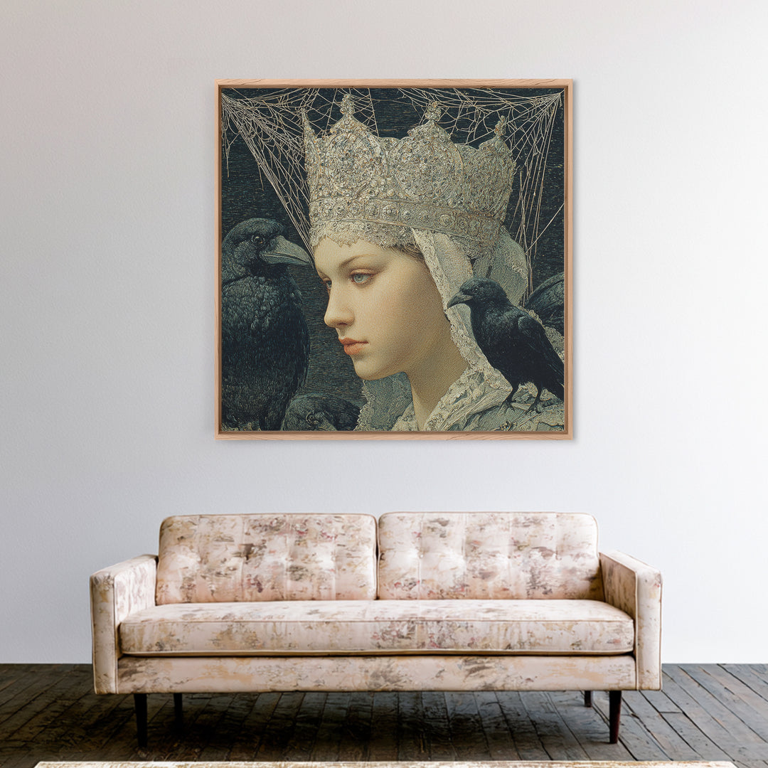 The Spiderweb Crown, Symbolist Death Art, Square Wall Art, Dark Halloween Decor, Canvas Print, Halloween Wall Art, Horror Wall Art