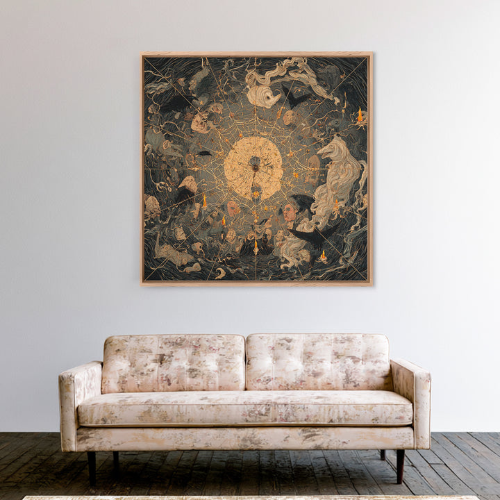 The Spiderweb Crown, Expressionist Gothic Art, Square Wall Art, Dark Halloween Decor, Canvas Print, Halloween Wall Art, Gothic Home Decor