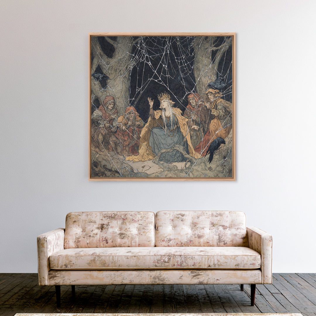 The Spiderweb Crown, Gothic Storybook Art, Square Wall Art, Macabre Wall Art, Canvas Print, Halloween Wall Art, Halloween Decor