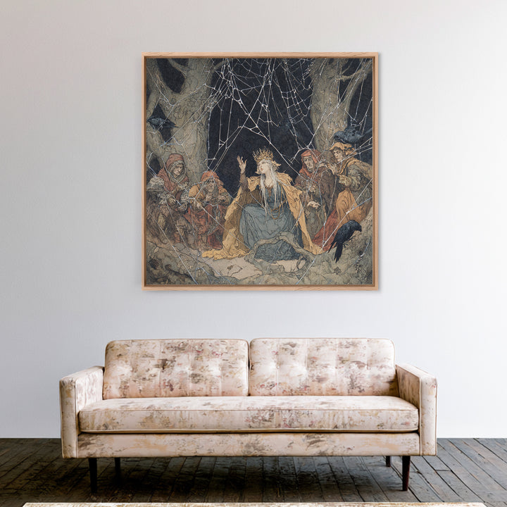 The Spiderweb Crown, Gothic Storybook Art, Square Wall Art, Macabre Wall Art, Canvas Print, Halloween Wall Art, Halloween Decor