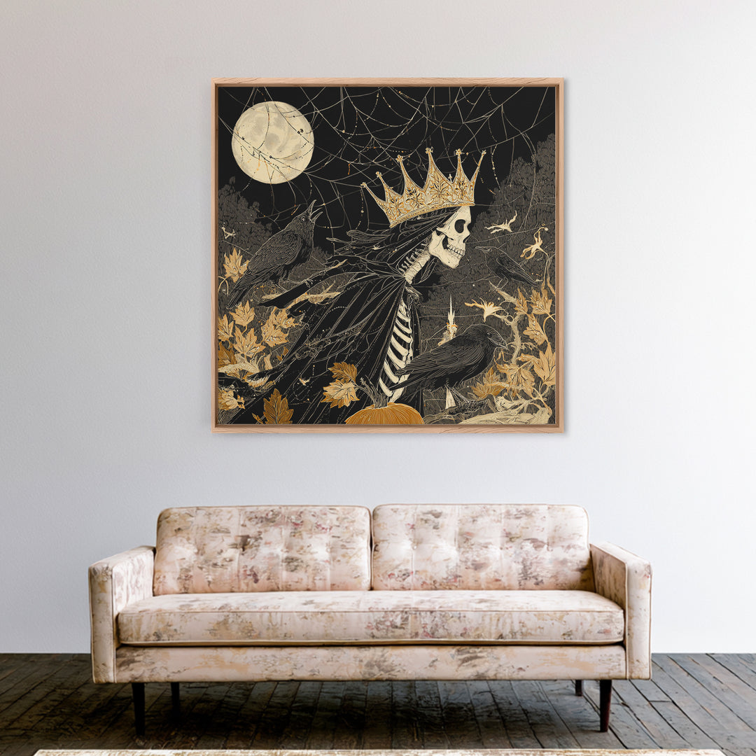 The Spiderweb Crown, Macabre Folk Print Art, Square Wall Art, Dark Fantasy Wall Art, Canvas Print, Halloween Wall Art