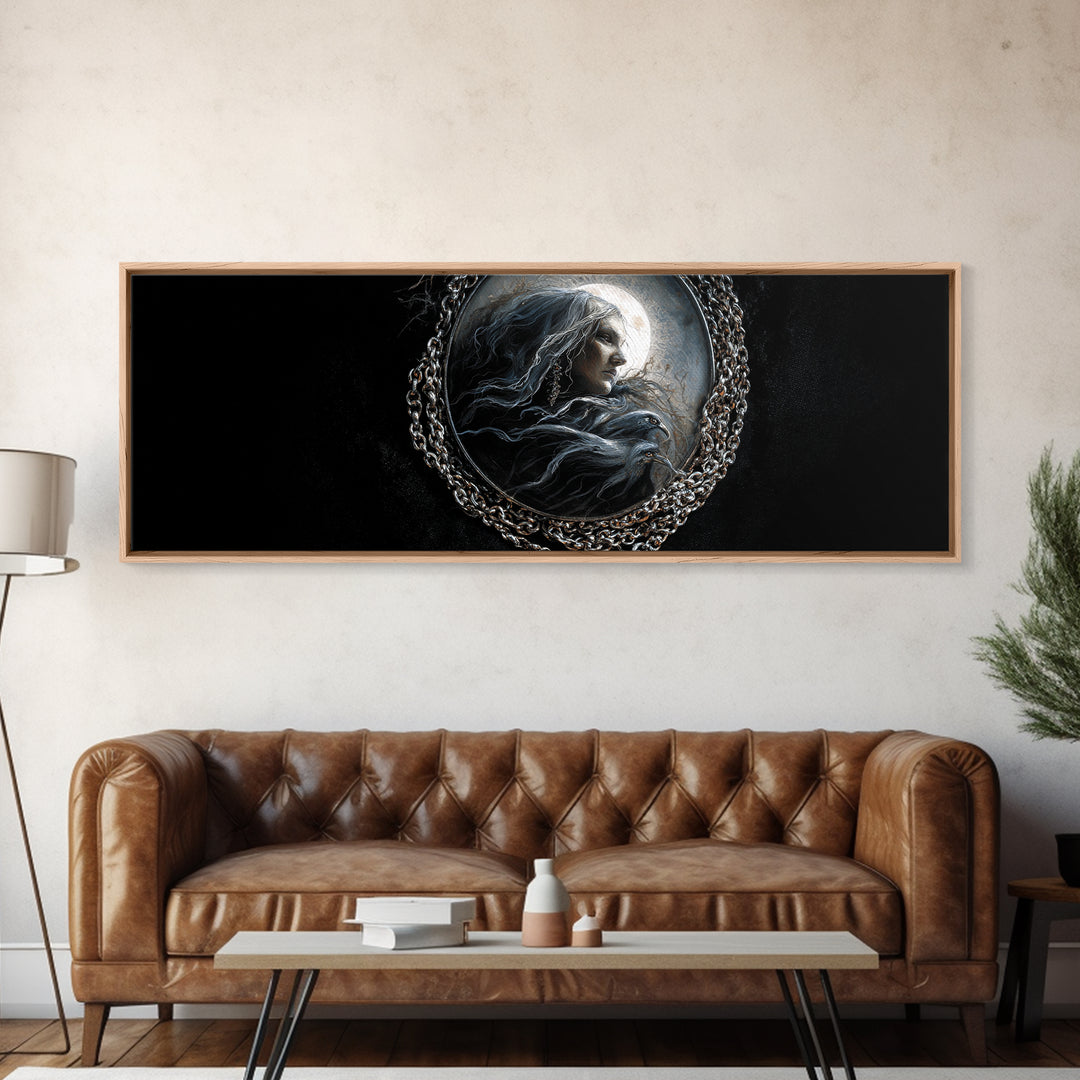 The Moonstone Amulet, Dark Romantic Horror Art, Extra Wide Wall Art, Macabre Wall Art, Canvas Print, Halloween Wall Art, Horror Wall Art