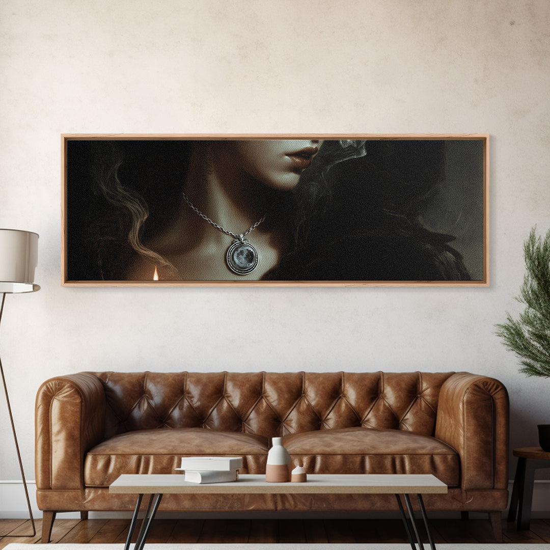 The Moonstone Amulet, Decadent Gothic Art, Extra Wide Wall Art, Dark Fantasy Wall Art, Canvas Print, Halloween Wall Art