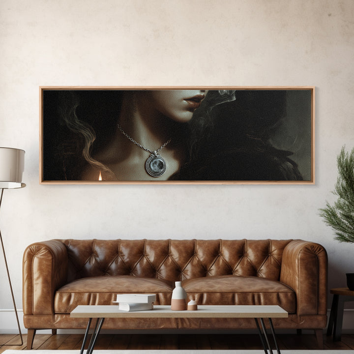 The Moonstone Amulet, Decadent Gothic Art, Extra Wide Wall Art, Dark Fantasy Wall Art, Canvas Print, Halloween Wall Art