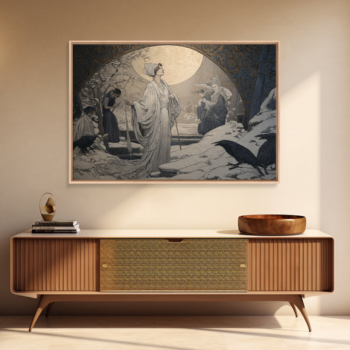 The Moonstone Amulet, Symbolist Death Art, Landscape Wall Art, Dark Halloween Decor, Framed Canvas Print, Halloween Wall Art