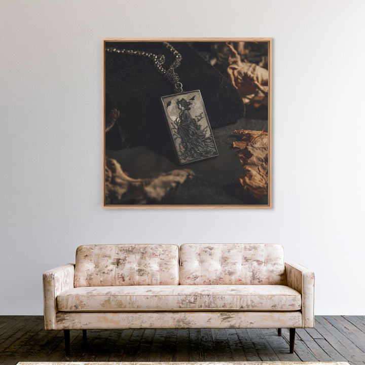 The Moonstone Amulet, Symbolist Etching Art, Square Wall Art, Dark Fantasy Wall Art, Framed Canvas Print, Halloween Wall Art