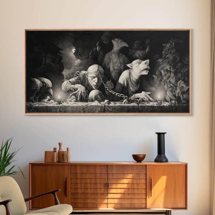The Moonstone Amulet, Expressionist Nightmare Art, Wide Panoramic Art, Gothic Horror Wall Art, Canvas Print, Halloween Wall Art