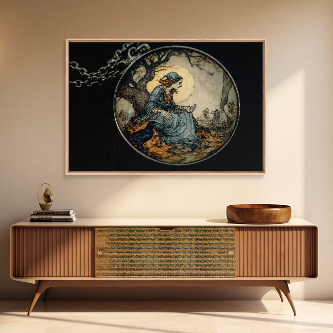The Moonstone Amulet, Gothic Storybook Art, Landscape Wall Art, Macabre Wall Art, Canvas Print, Halloween Wall Art, Dark Fantasy Art