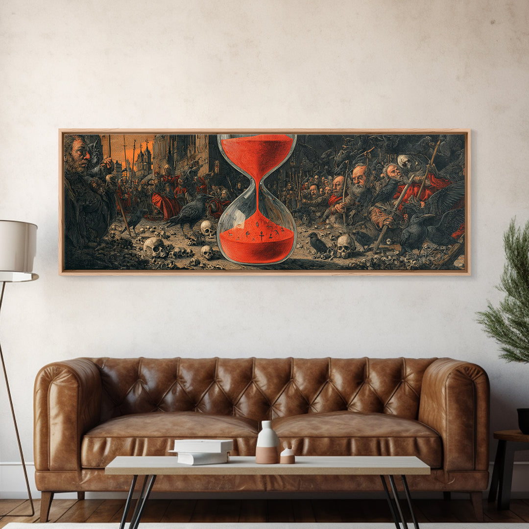 The Crimson Hourglass, Medieval Grotesque Art, Extra Wide Wall Art, Gothic Horror Wall Art, Canvas Print, Halloween Wall Art