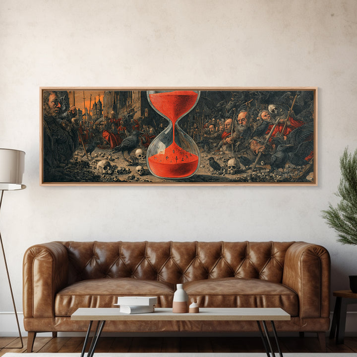 The Crimson Hourglass, Medieval Grotesque Art, Extra Wide Wall Art, Gothic Horror Wall Art, Canvas Print, Halloween Wall Art