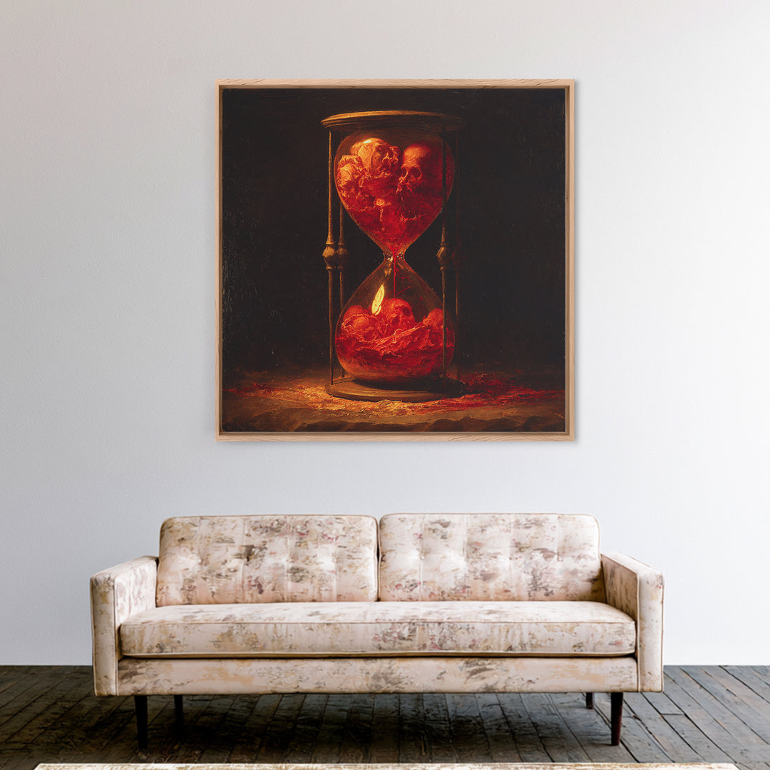 The Crimson Hourglass, Dark Renaissance Art, Square Wall Art, Dark Fantasy Wall Art, Framed Canvas Print, Halloween Wall Art