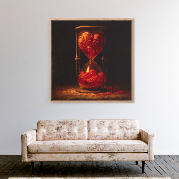 The Crimson Hourglass, Dark Renaissance Art, Square Wall Art, Dark Fantasy Wall Art, Framed Canvas Print, Halloween Wall Art