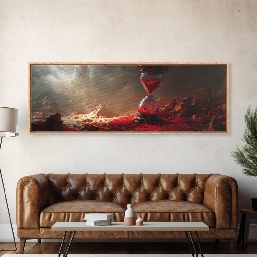 The Crimson Hourglass, Apocalyptic Romantic Art, Extra Wide Wall Art, Macabre Wall Art, Framed Canvas Print, Halloween Wall Art