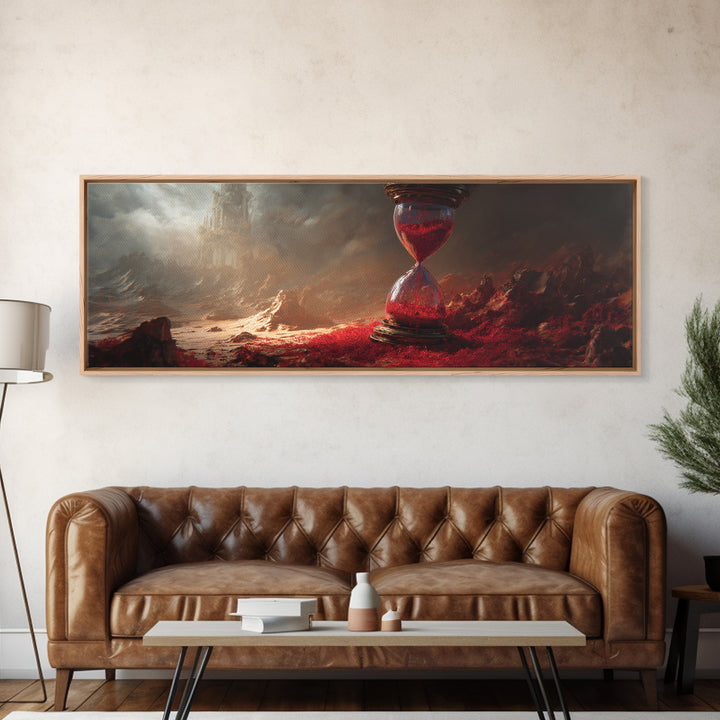The Crimson Hourglass, Apocalyptic Romantic Art, Extra Wide Wall Art, Macabre Wall Art, Framed Canvas Print, Halloween Wall Art