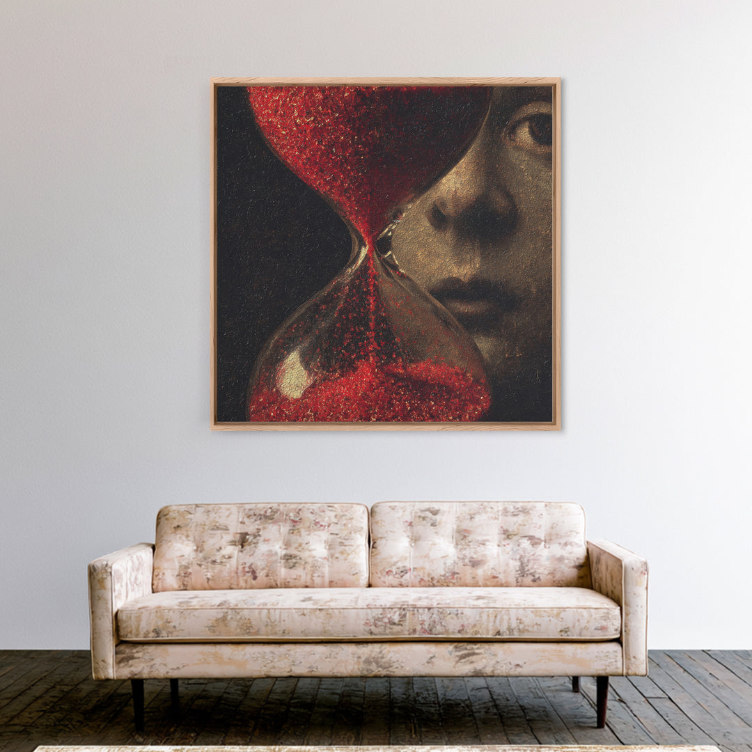 The Crimson Hourglass, Symbolist Dream Art, Square Wall Art, Dark Halloween Decor, Canvas Print, Halloween Wall Art, Macabre Wall Art
