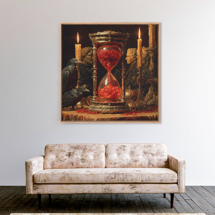 The Crimson Hourglass, Ornate Symbolist Art, Square Wall Art, Macabre Wall Art, Framed Canvas Print, Halloween Wall Art
