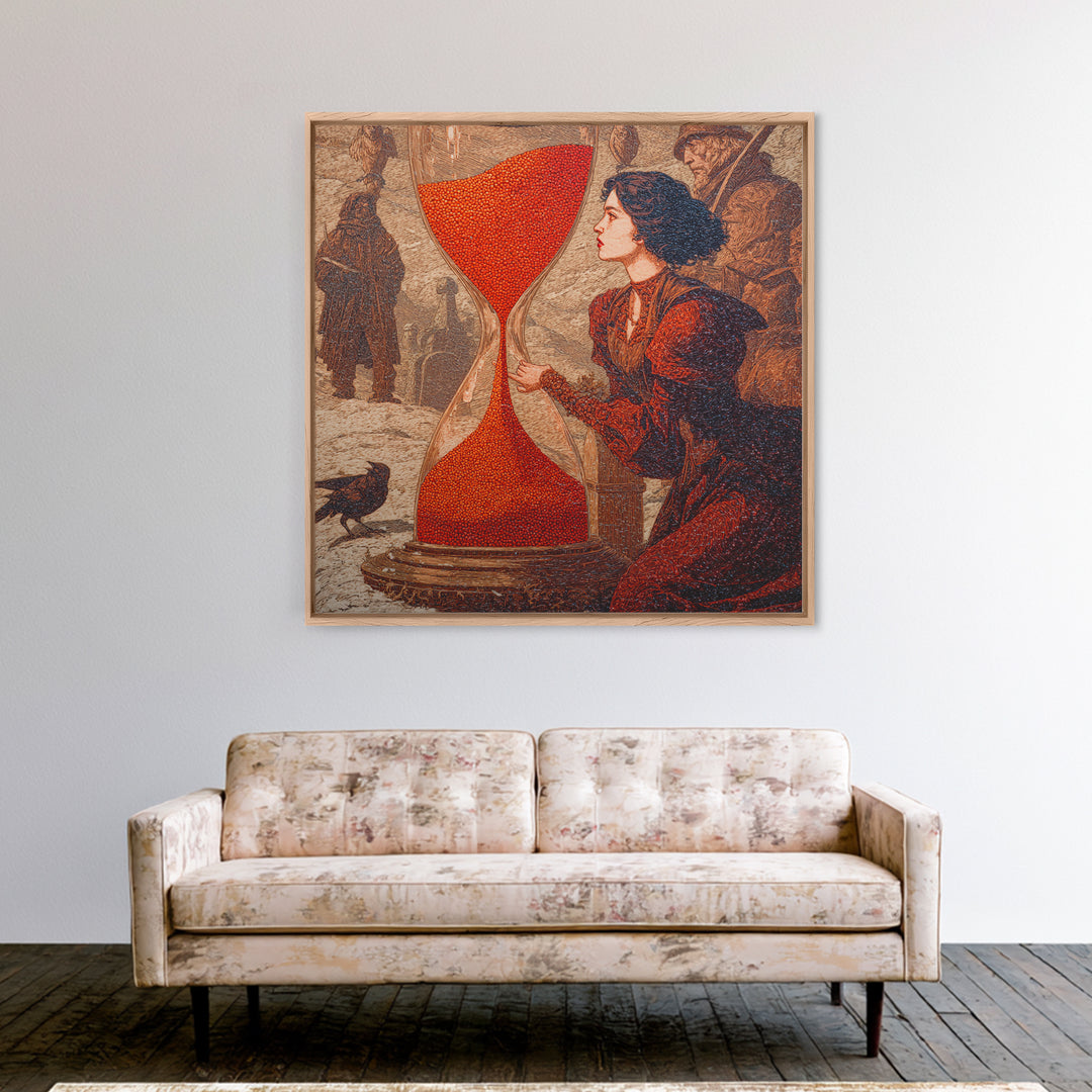 The Crimson Hourglass, Symbolist Death Art, Square Wall Art, Macabre Wall Art, Canvas Print, Halloween Wall Art, Seasonal Home Decor