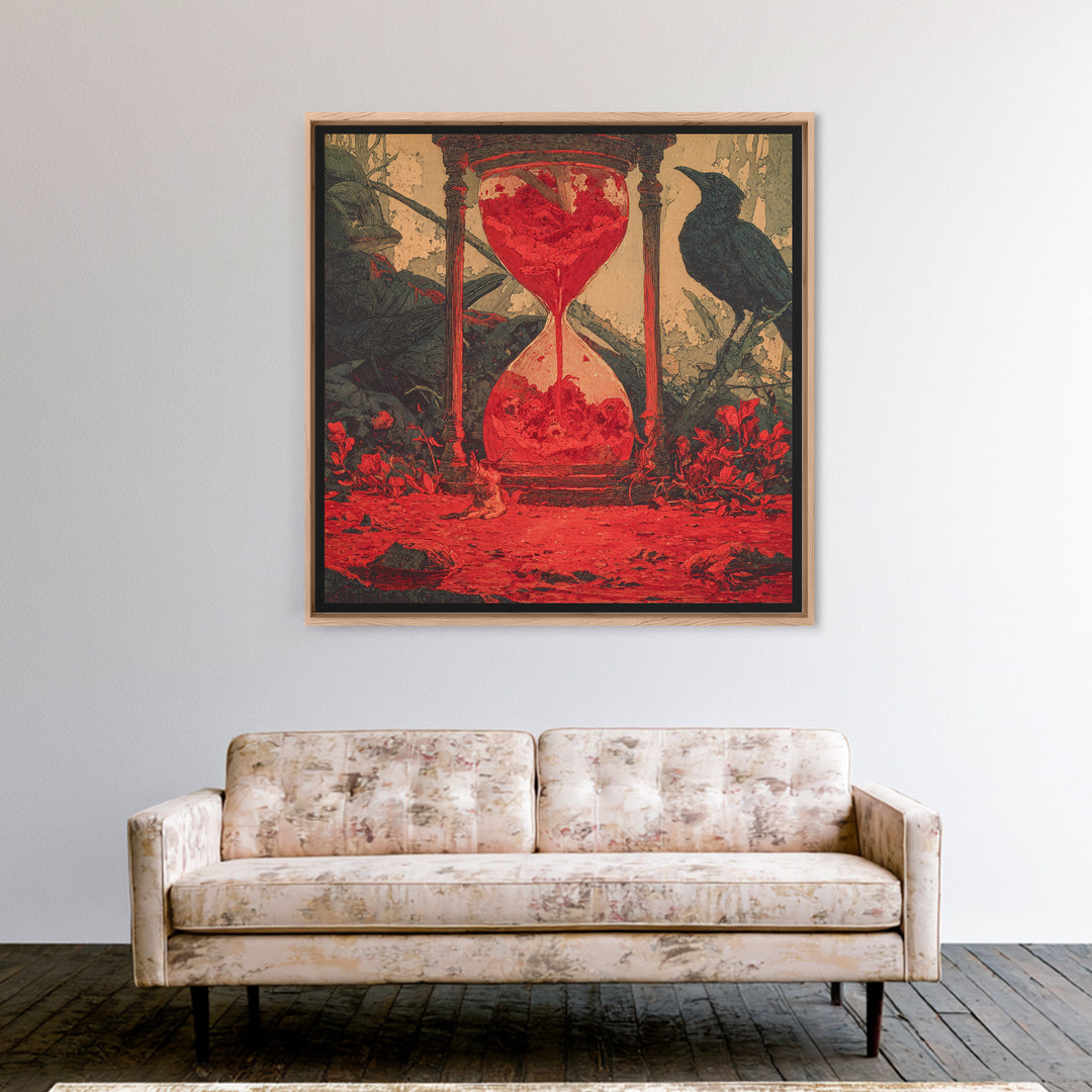 The Crimson Hourglass, Symbolist Etching Art, Square Wall Art, Gothic Horror Wall Art, Canvas Print, Halloween Wall Art
