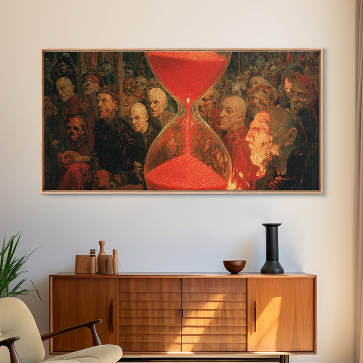 The Crimson Hourglass, Grotesque Carnival Art, Wide Panoramic Art, Dark Halloween Decor, Canvas Print, Halloween Wall Art