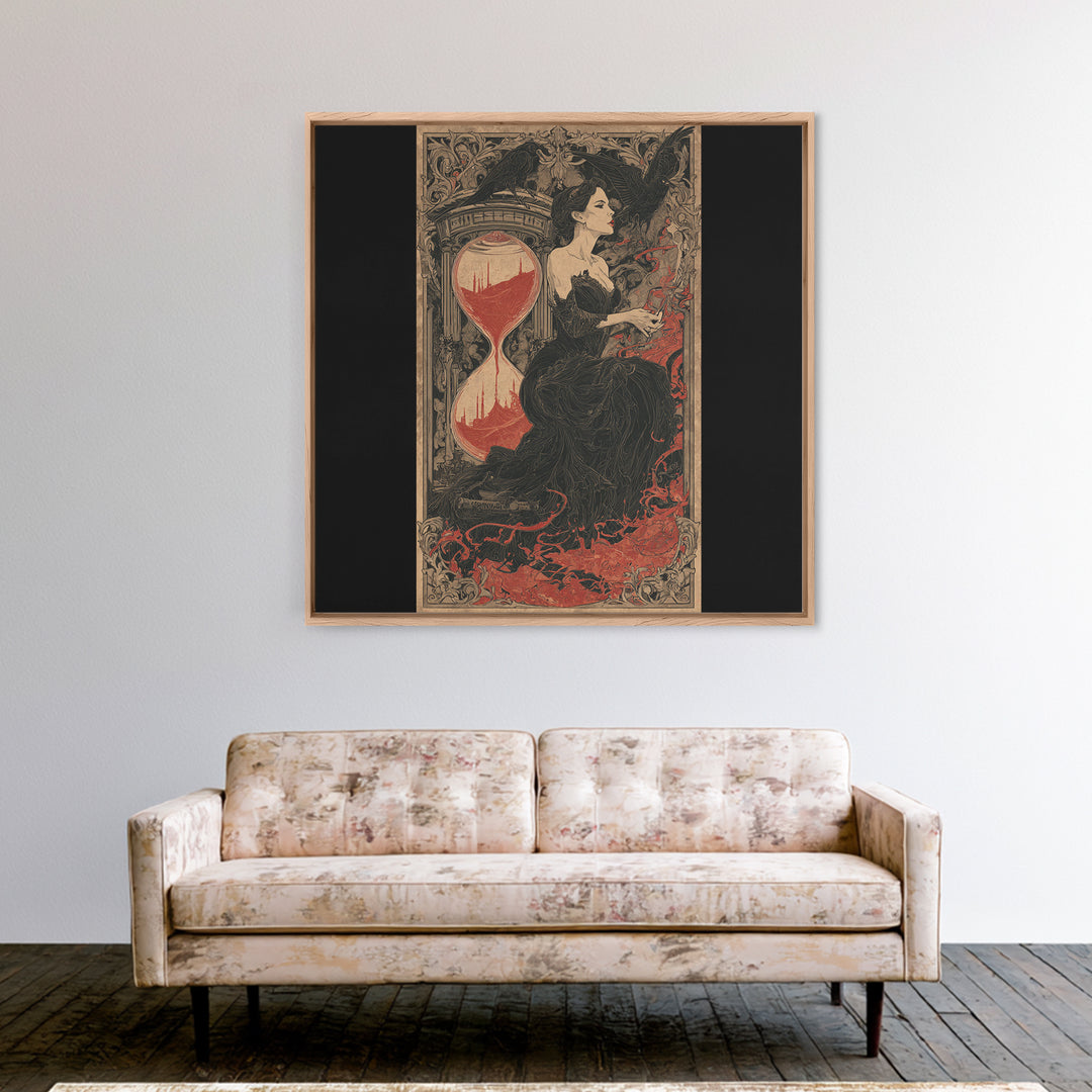 The Crimson Hourglass, Decadent Line Art, Square Wall Art, Macabre Wall Art, Canvas Print, Halloween Wall Art
