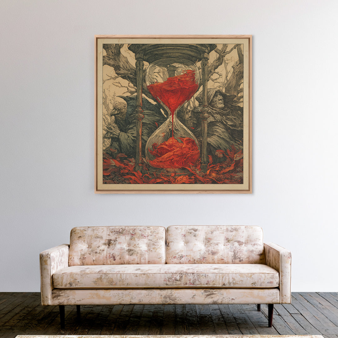The Crimson Hourglass, Gothic Storybook Art, Square Wall Art, Macabre Wall Art, Canvas Print, Halloween Wall Art, Seasonal Home Decor
