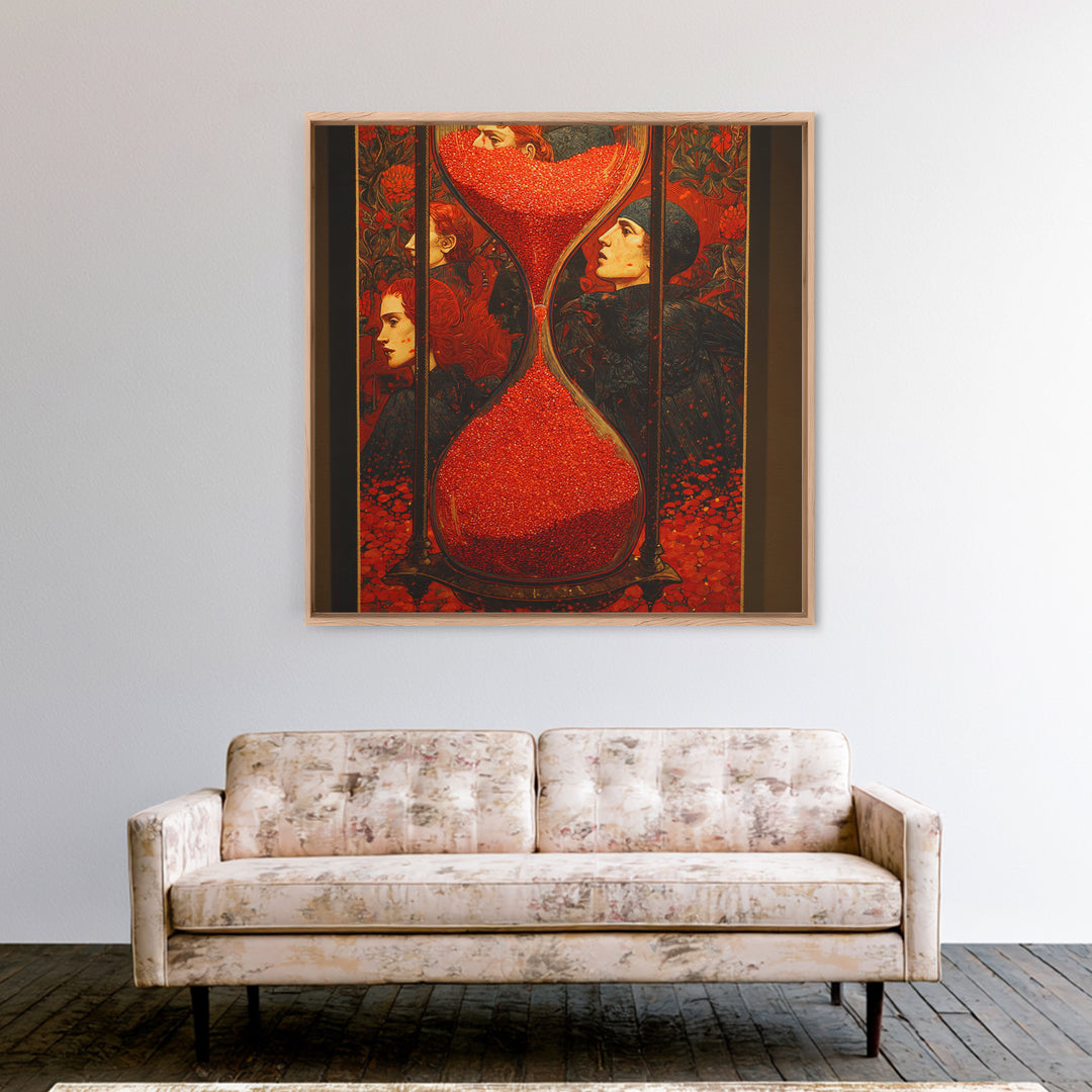 The Crimson Hourglass, Stained Glass Gothic Art, Square Wall Art, Dark Halloween Decor, Framed Canvas Print, Halloween Wall Art
