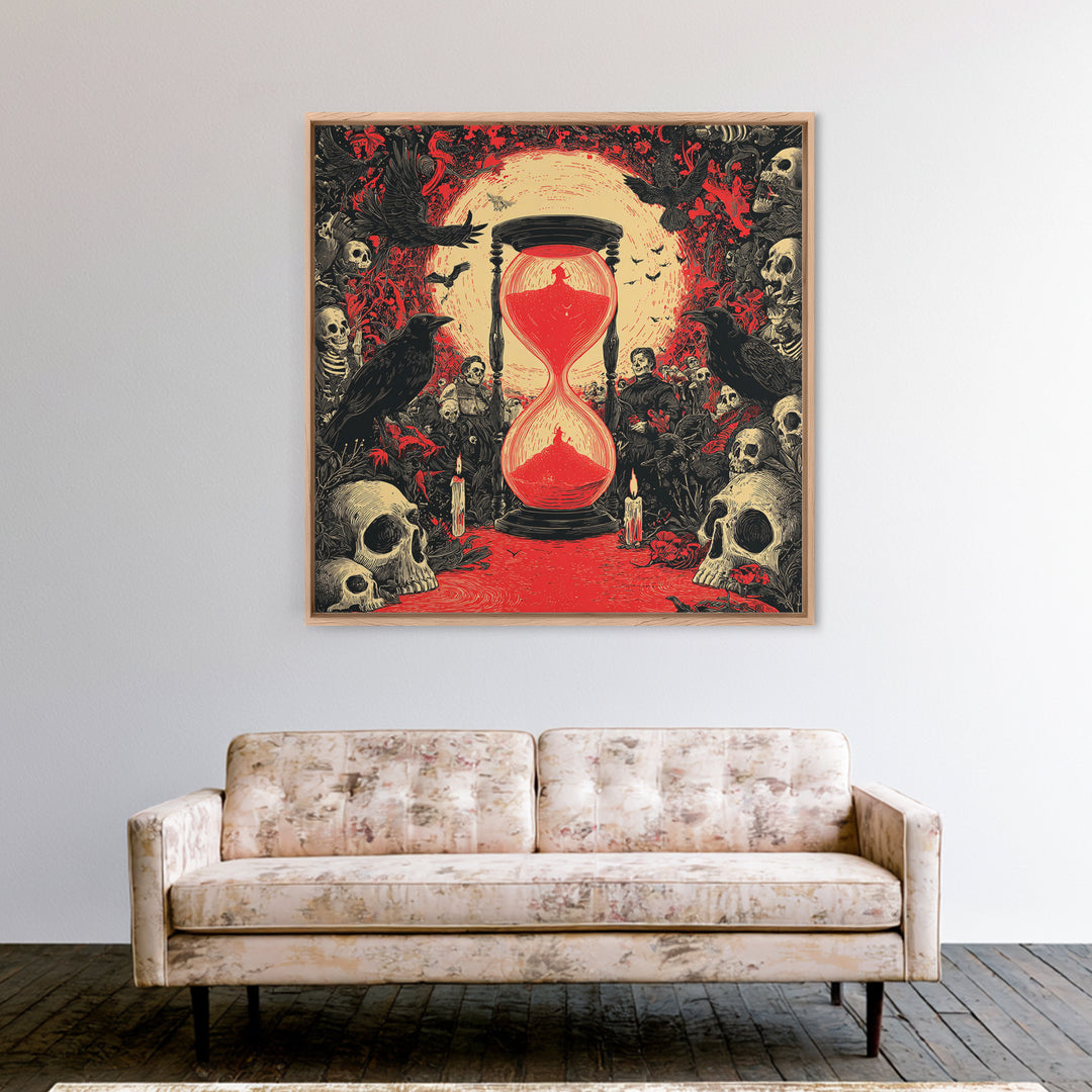 The Crimson Hourglass, Macabre Folk Print Art, Square Wall Art, Macabre Wall Art, Canvas Print, Halloween Wall Art