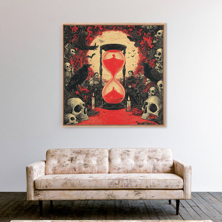 The Crimson Hourglass, Macabre Folk Print Art, Square Wall Art, Macabre Wall Art, Canvas Print, Halloween Wall Art