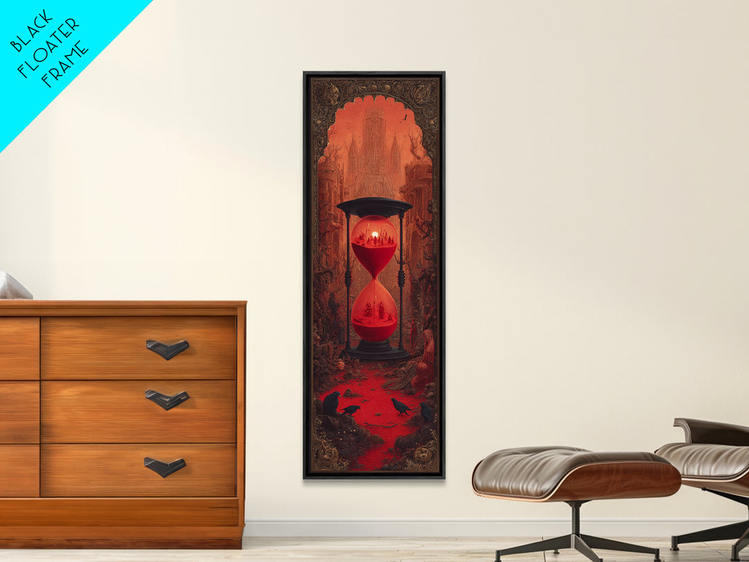 The Crimson Hourglass, Surreal Apocalyptic Art, Tall Narrow Wall Art, Gothic Horror Wall Art, Framed Canvas Print, Dark Fantasy Art