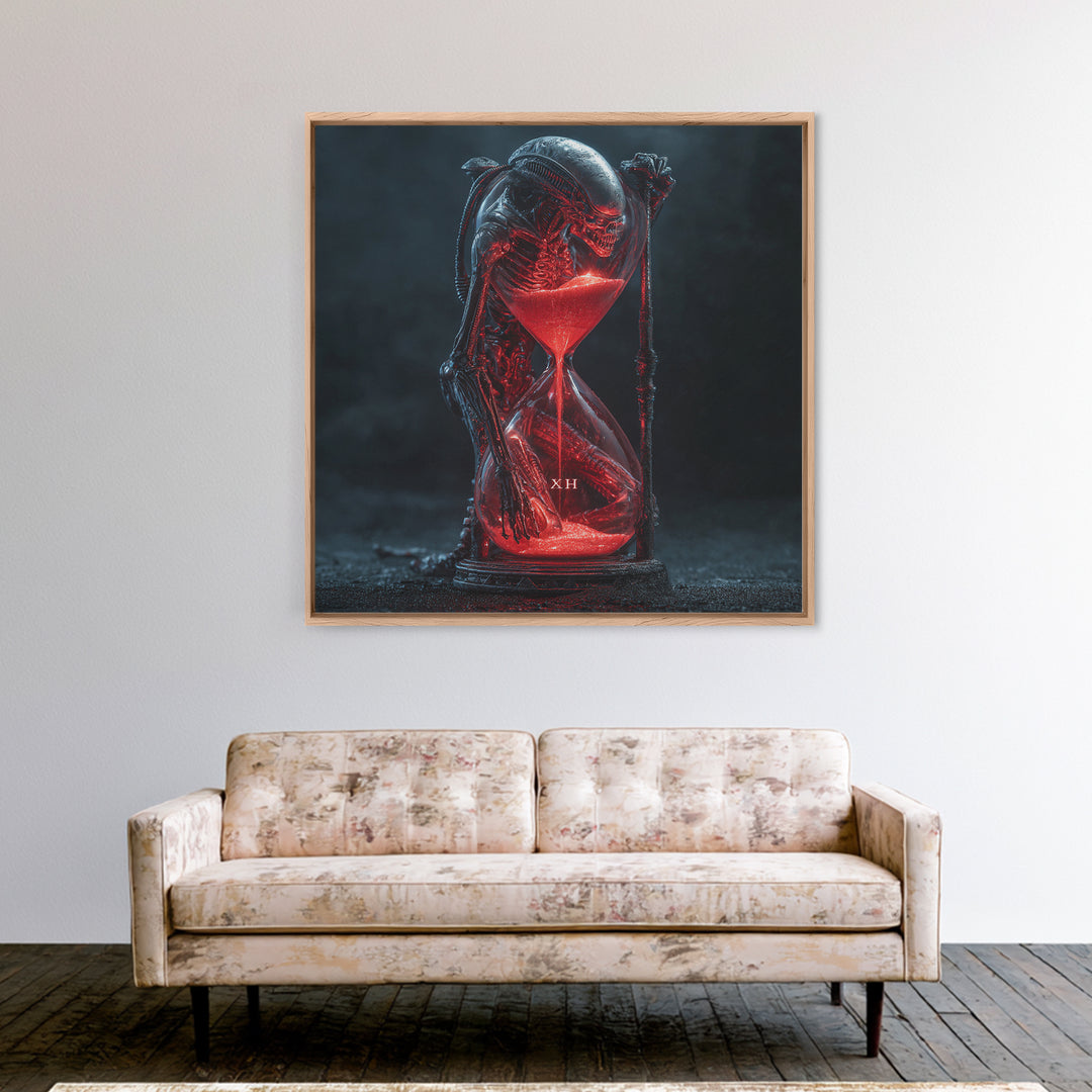 The Crimson Hourglass, Biomechanical Horror Art, Square Wall Art, Gothic Horror Wall Art, Framed Canvas Print, Halloween Wall Art