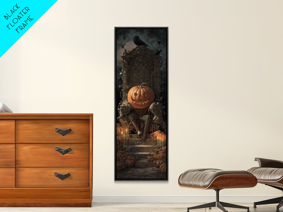 The Jack-O'-Lantern Throne, Architectural Etching Art, Tall Narrow Wall Art, Dark Halloween Decor, Canvas Print