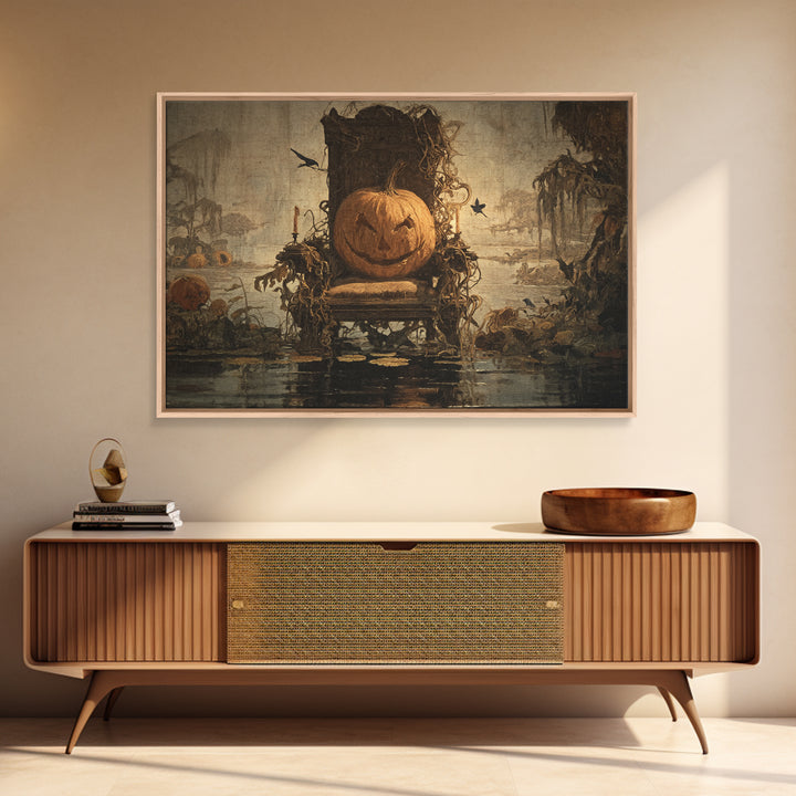 The Jack-O'-Lantern Throne, Symbolist Gothic Landscape, Landscape Wall Art, Macabre Wall Art, Canvas Print, Halloween Wall Art