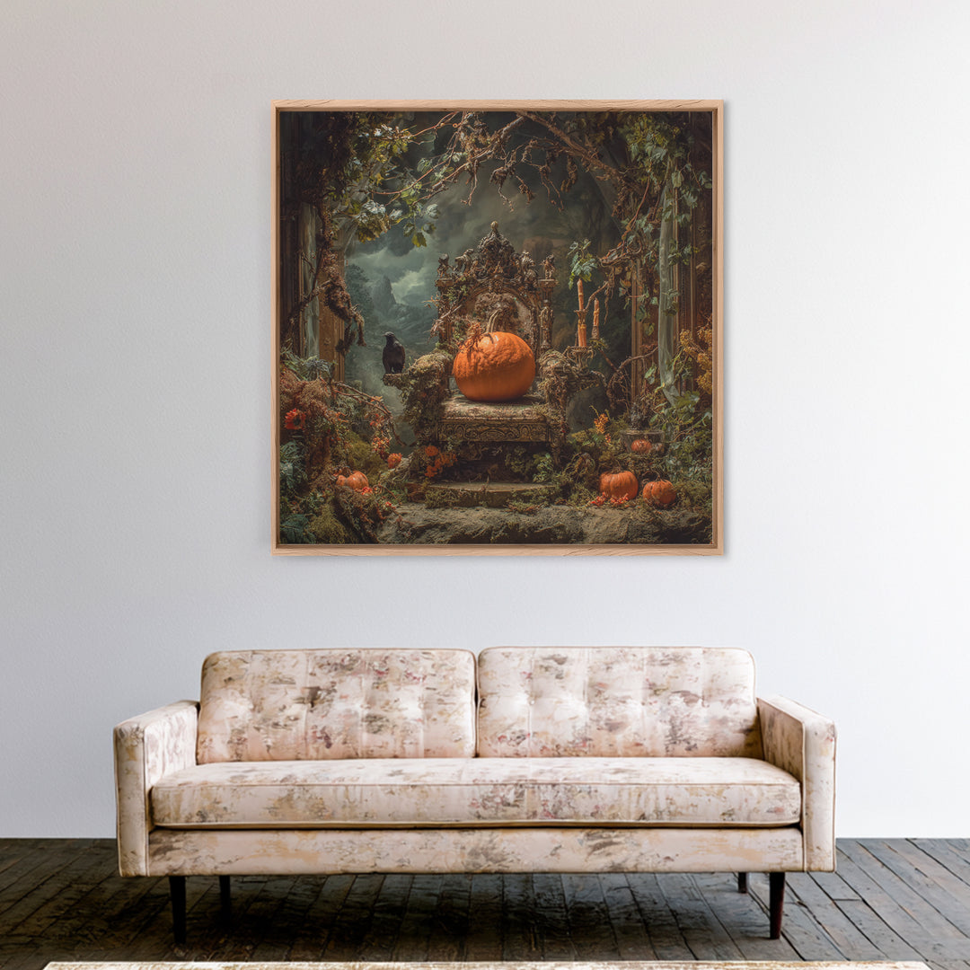 The Jack-O'-Lantern Throne, Ornate Symbolist Art, Square Wall Art, Dark Halloween Decor, Canvas Print, Halloween Wall Art