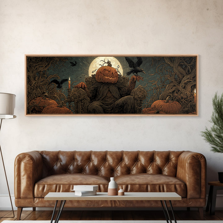 The Jack-O'-Lantern Throne, Expressionist Nightmare Art, Extra Wide Wall Art, Macabre Wall Art, Canvas Print, Halloween Wall Art